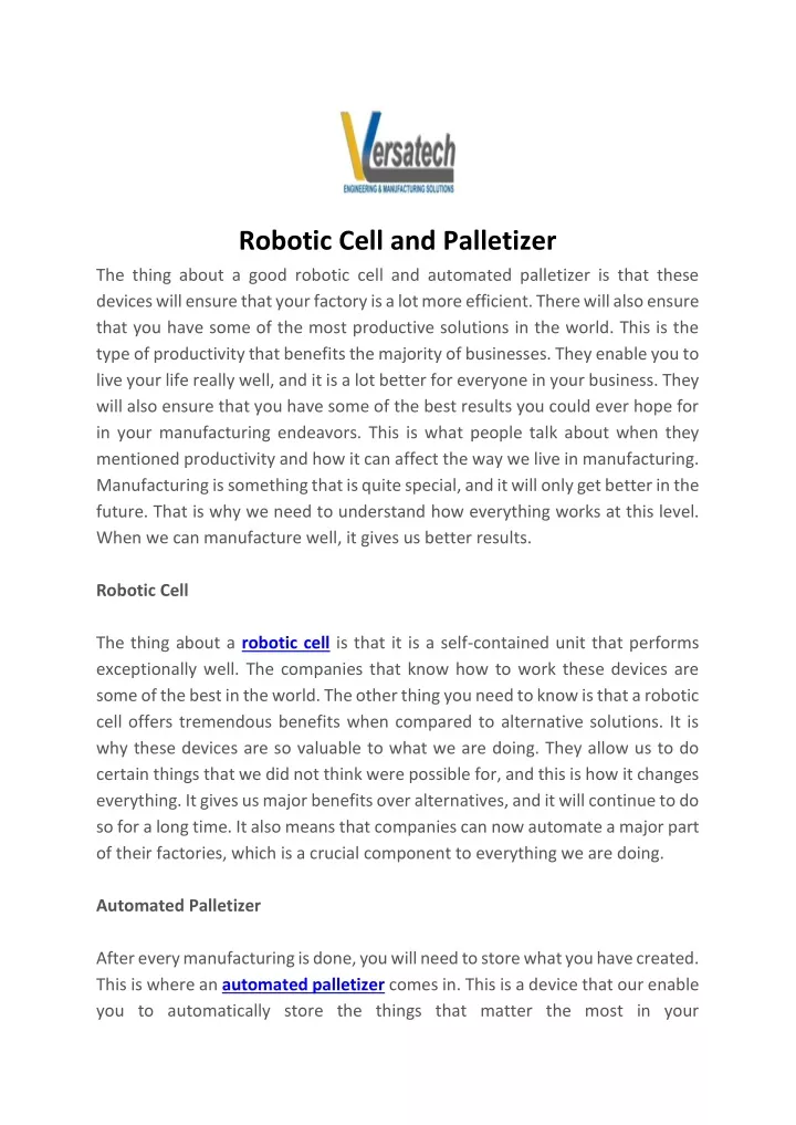 robotic cell and palletizer