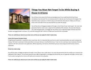 Things You Must Not Forget To Do While Buying A House In Arizona