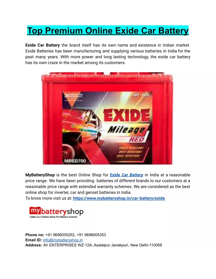 top premium online exide car battery