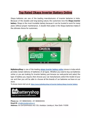 Top Rated Okaya Inverter Battery Online