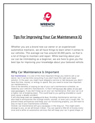 Tips For Improving Your Car Maintenance IQ