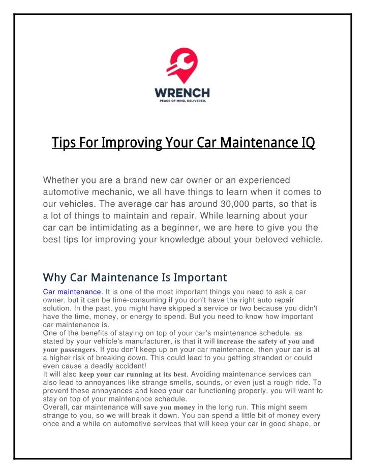 tips for improving your car maintenance iq