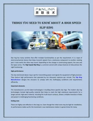 Things You Need to Know About a High Speed Slip Ring