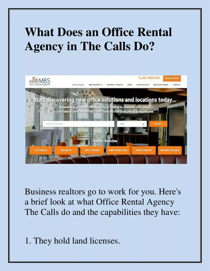 what does an office rental agency in the calls do