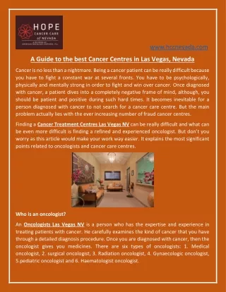 A Guide to the best Cancer Centres in Las Vegas, Nevada