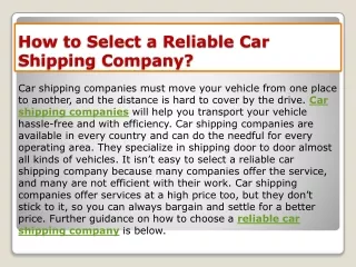 How to Select a Reliable Car Shipping Company?