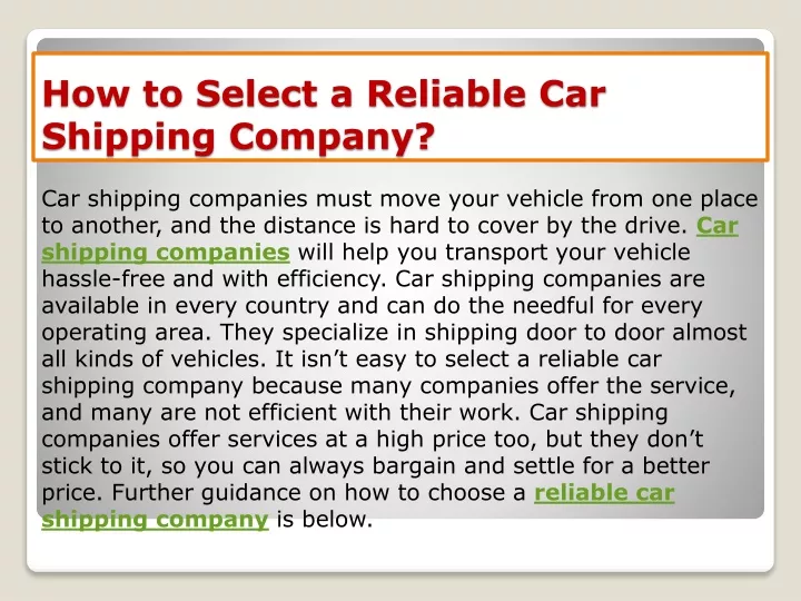 how to select a reliable car shipping company
