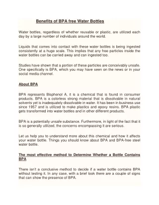Benefits of BPA free Water Bottles