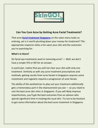 Can You Cure Acne by Getting Acne Facial Treatments