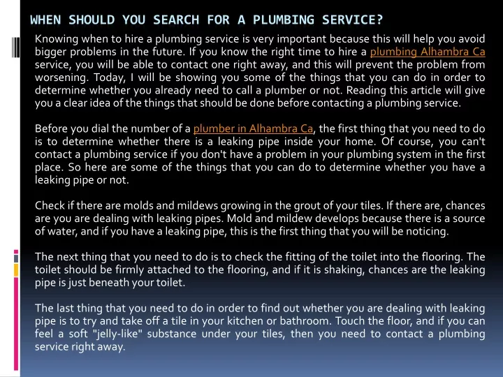 when should you search for a plumbing service