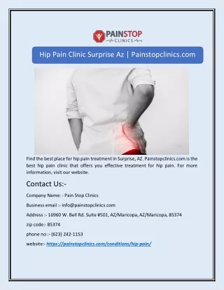 Hip Pain Clinic Surprise Az | Painstopclinics.com