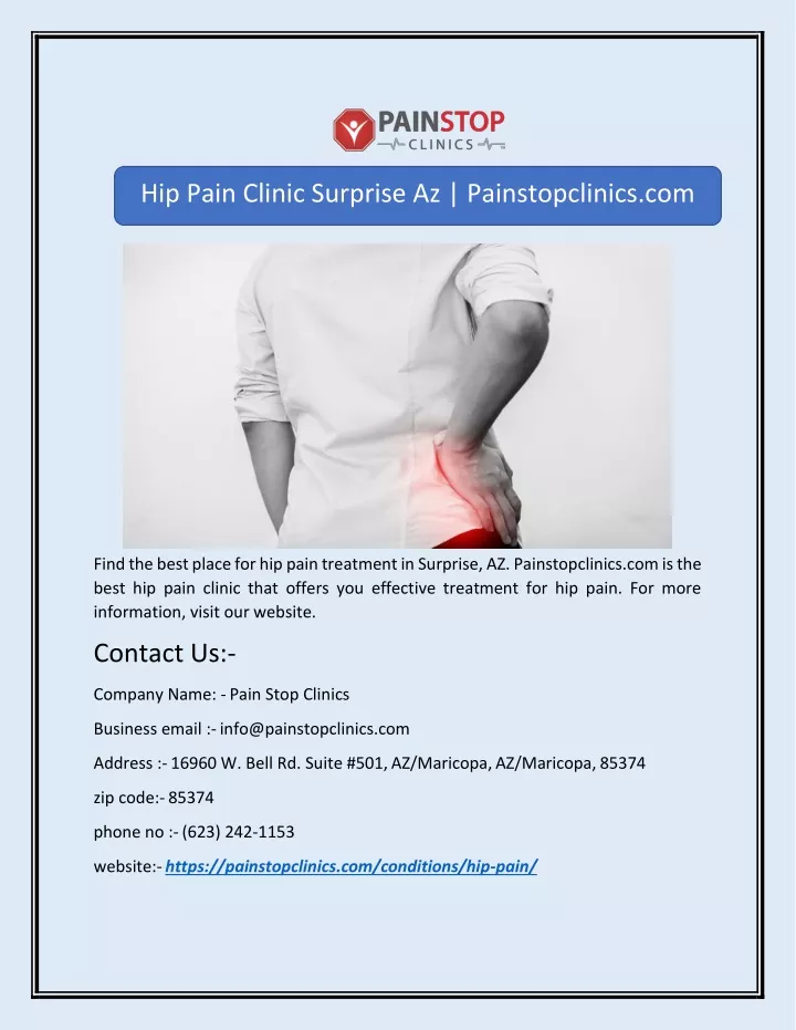 hip pain clinic surprise az painstopclinics com