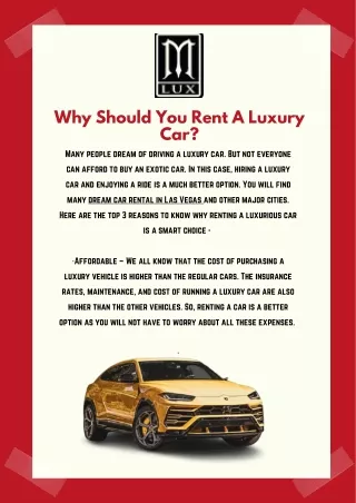 Why Should You Rent A Luxury Car?