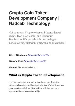 Crypto Coin Token Development Company In India|| Nadcab Technology