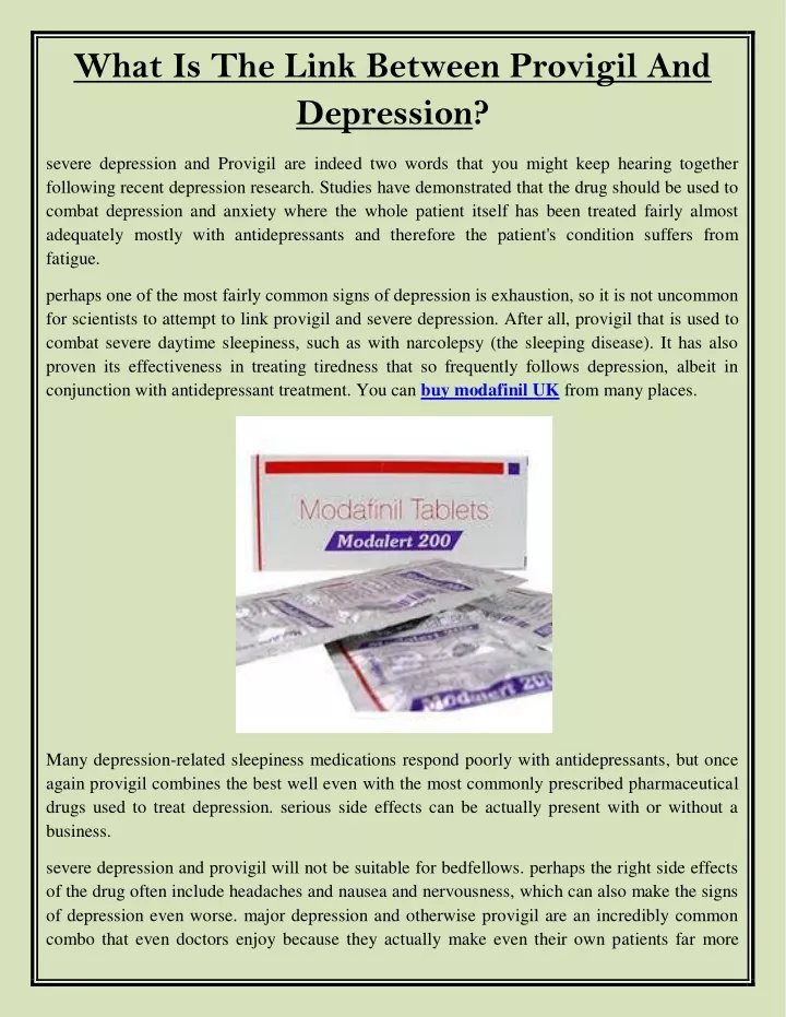 what is the link between provigil and depression