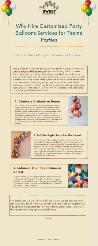 Why Hire Customized Party Balloons Services for Theme Parties