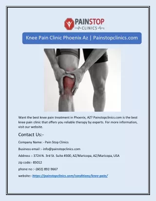 Knee Pain Clinic Phoenix Az | Painstopclinics.com