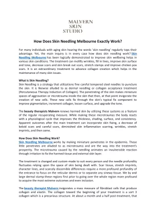 how does skin needling melbourne exactly work
