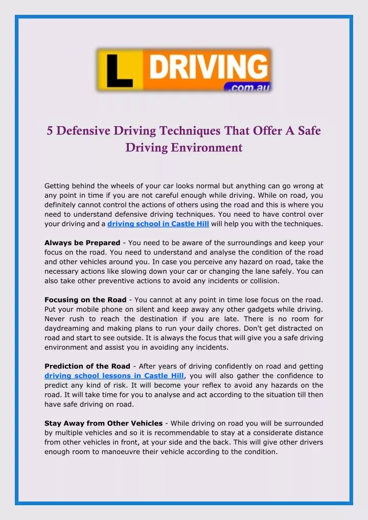 5 defensive driving techniques that offer a safe