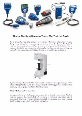 Choose The Right Hardness Tester The Testcoat Guide