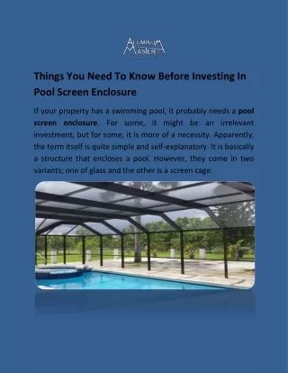 things you need to know before investing in pool