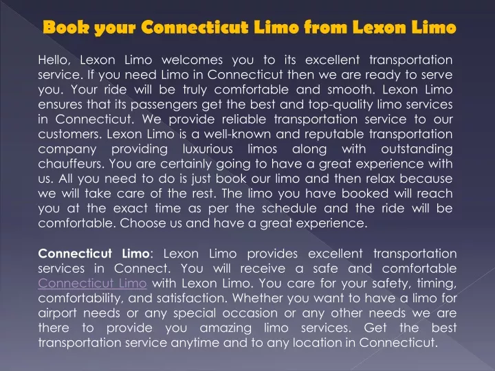 book your connecticut limo from lexon limo