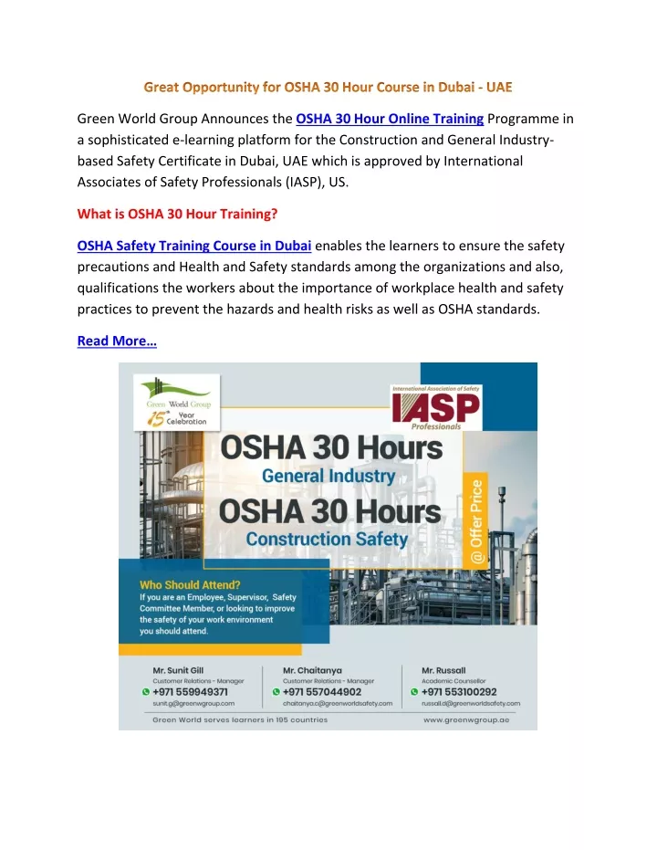 green world group announces the osha 30 hour