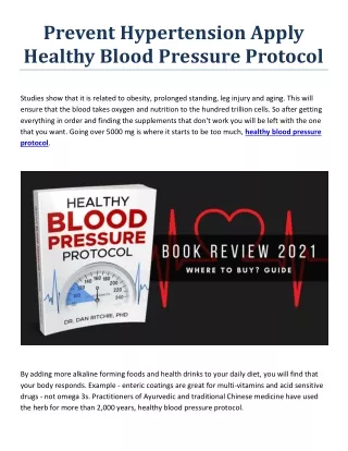 Prevent Hypertension Apply Healthy Blood Pressure Protocol