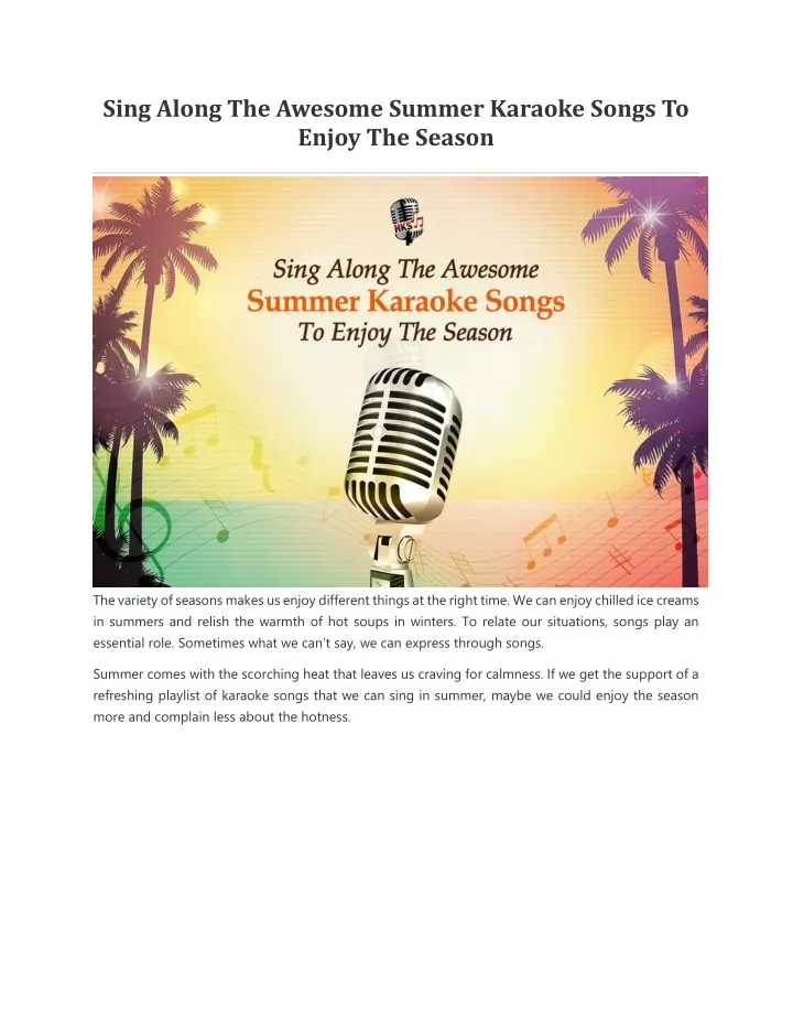 sing along the awesome summer karaoke songs