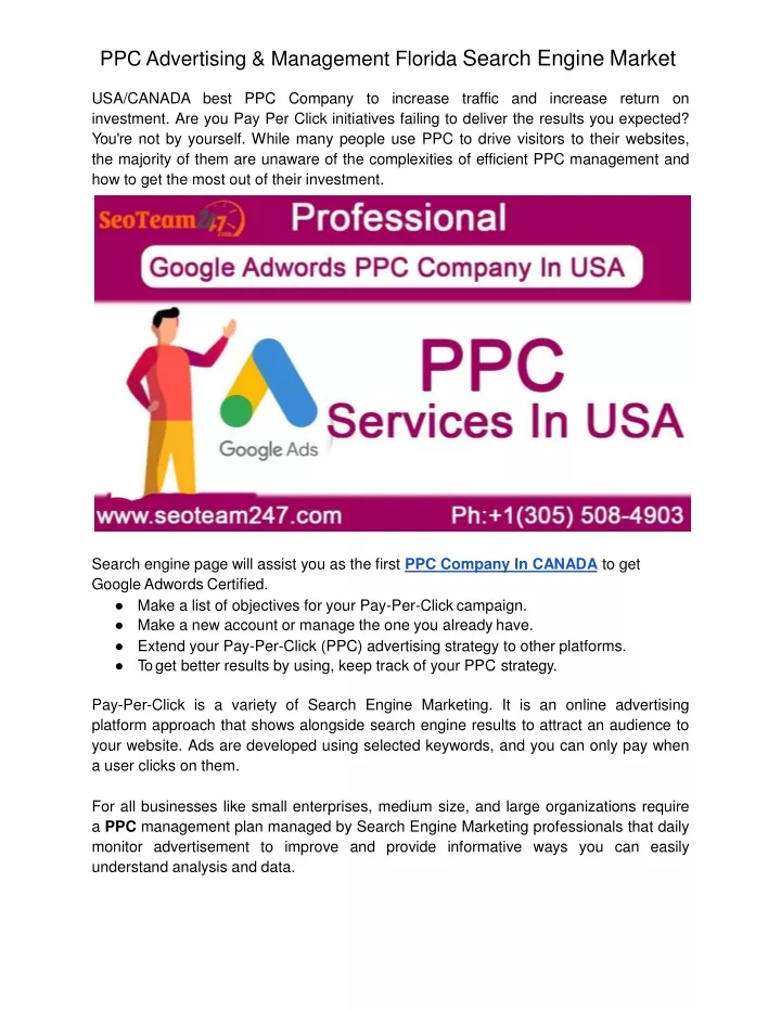 ppc advertising management florida search engine