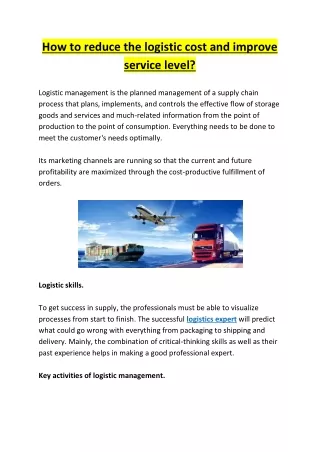 how to reduce the logistic cost and improve