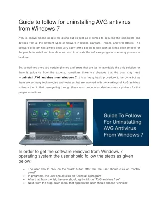 Guide to follow for uninstalling AVG antivirus from Windows 7