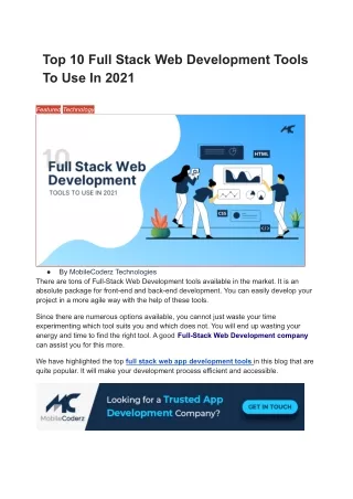 Top 10 Full Stack Web Development Tools To Use In 2021