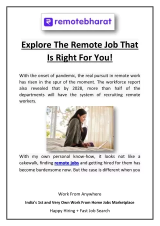 Explore The Remote Job That Is Right For You!
