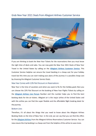 Grab New Year 2021 Deals from Allegiant Airlines Customer Service