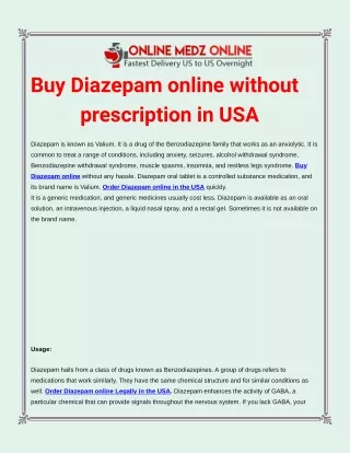 Buy Diazepam online without prescription in USA