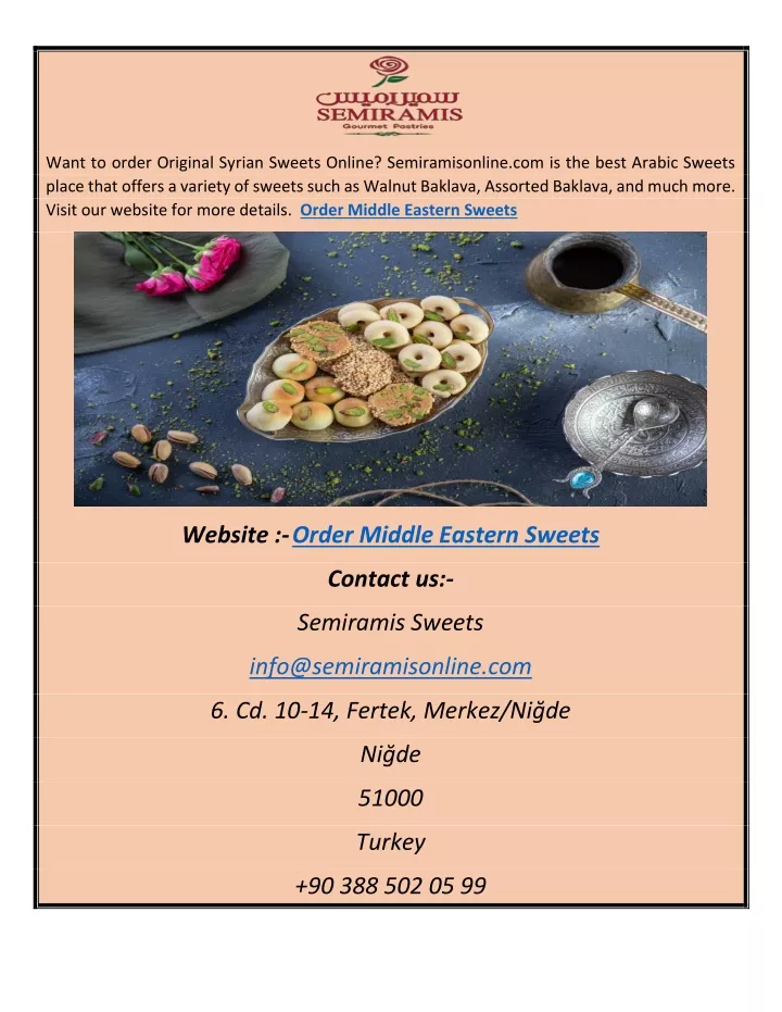 want to order original syrian sweets online