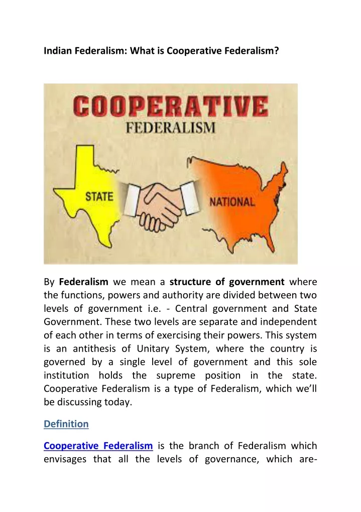 indian federalism what is cooperative federalism