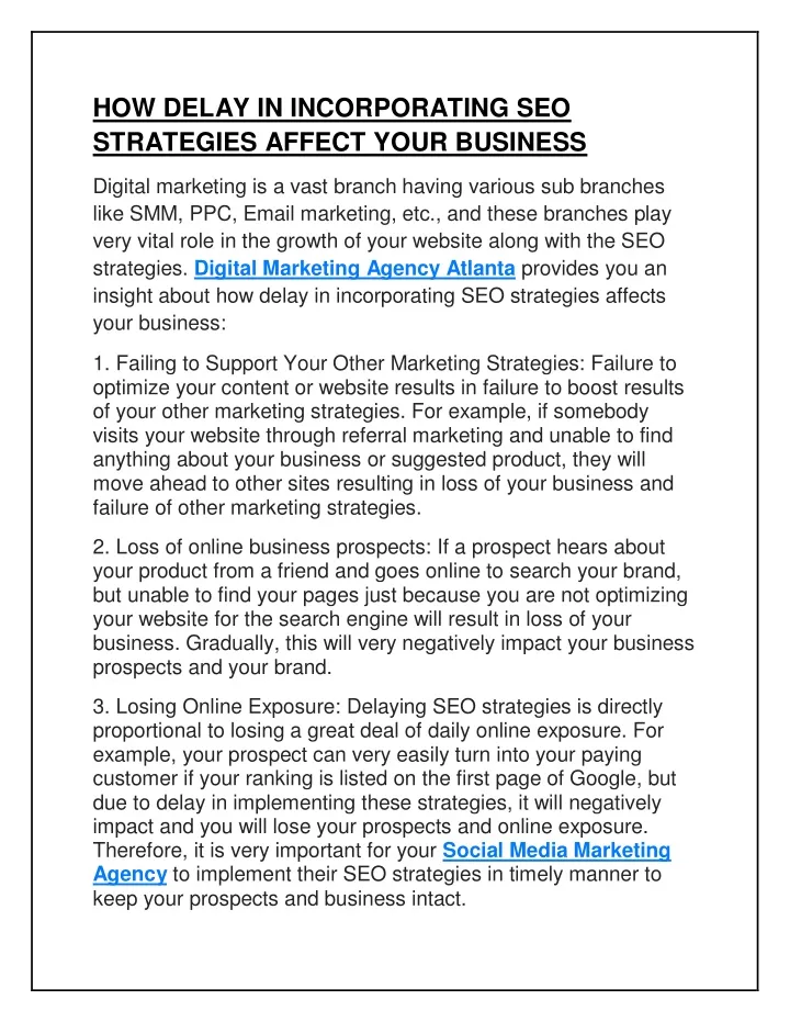 how delay in incorporating seo strategies affect