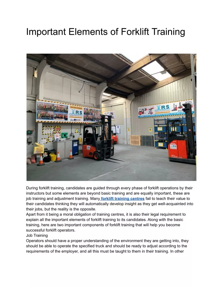 important elements of forklift training