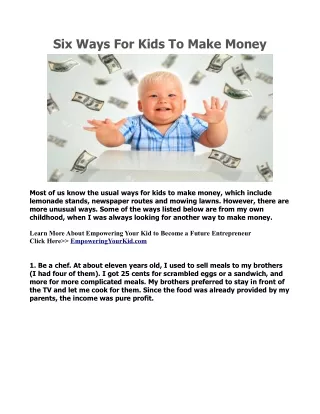 Six Ways For Kids To Make Money