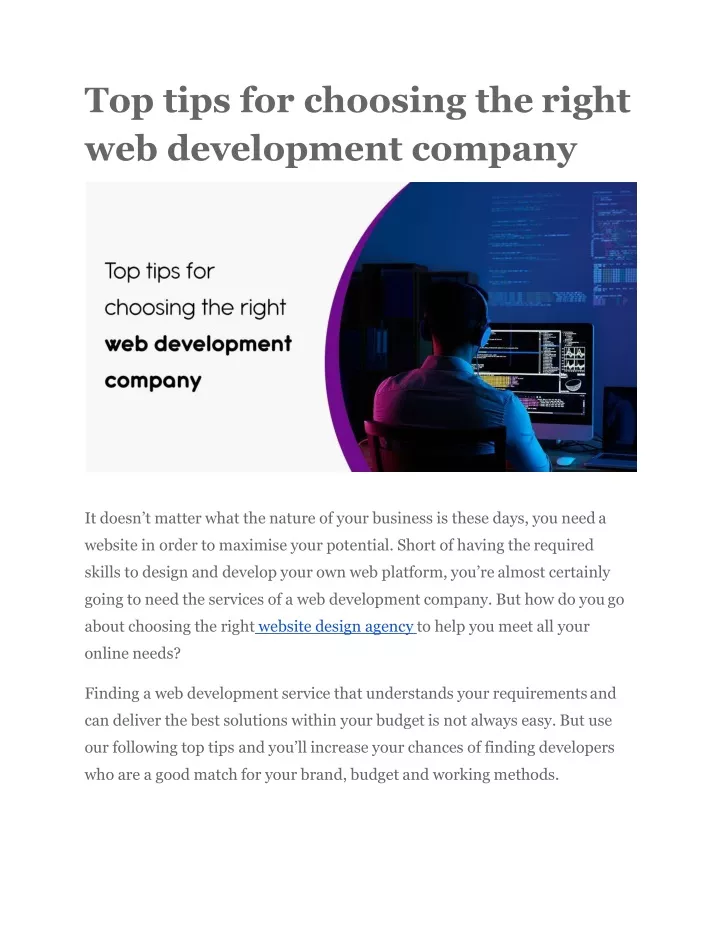 top tips for choosing the right web development company