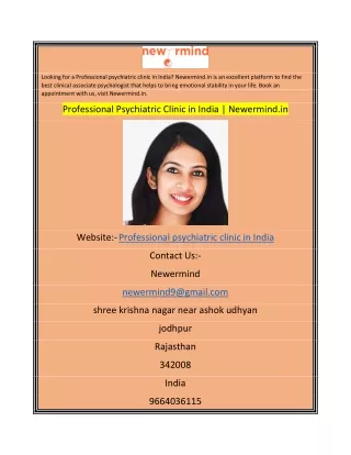 Professional Psychiatric Clinic in India Newermind.in
