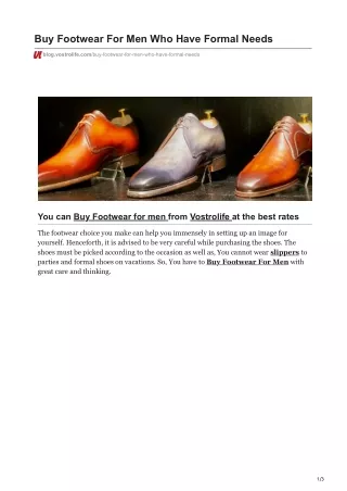Buy Footwear For Men Who Have Formal Needs | Vostrolife India