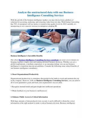 Analyze the unstructured data with our Business Intelligence Consulting Services