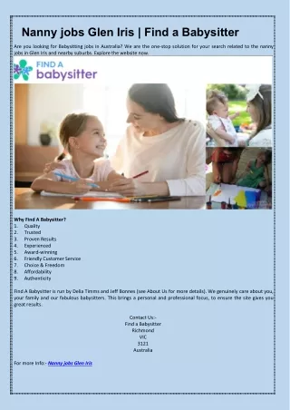 Nanny jobs Glen Iris | Find a Babysitter