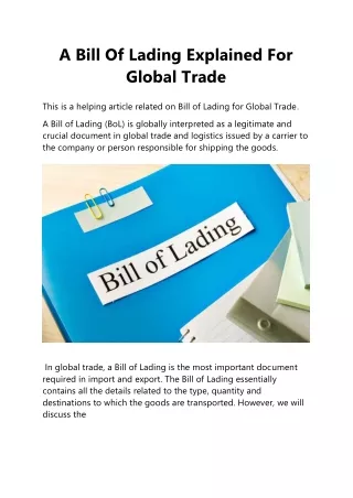 a bill of lading explained for global trade