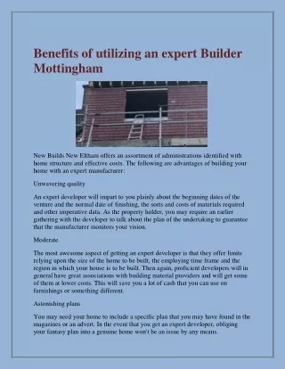 benefits of utilizing an expert builder mottingham