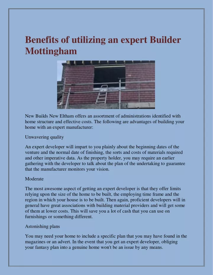 benefits of utilizing an expert builder mottingham