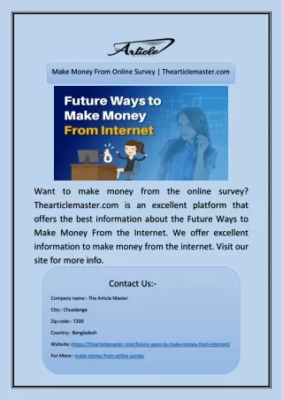 Make Money From Online Survey | Thearticlemaster.com